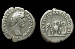Antoninus Pius, Denarius, Sacrificial Implements reverse